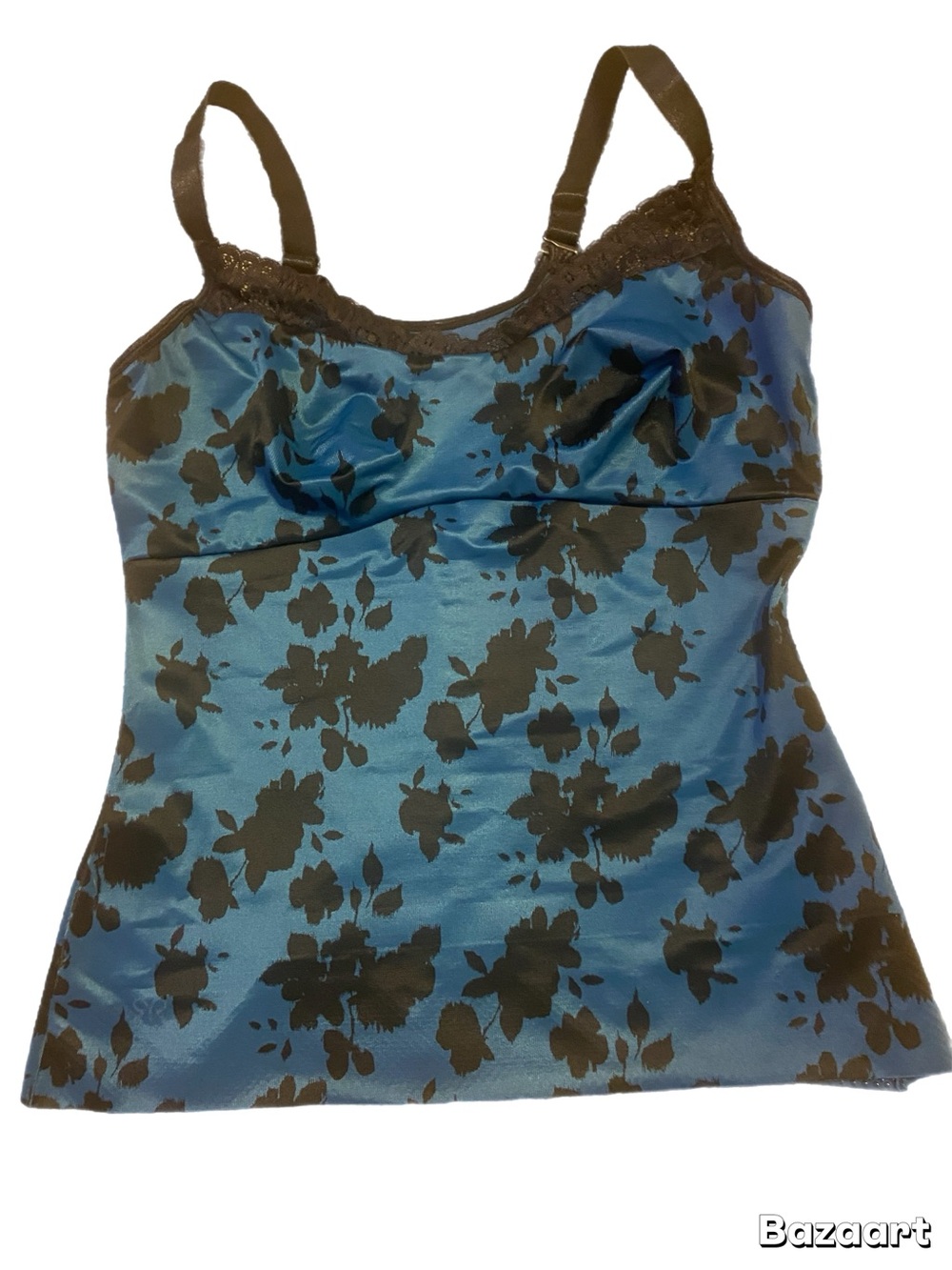 Ruby Ribbon Blue Floral Cami with Black Lace Trim